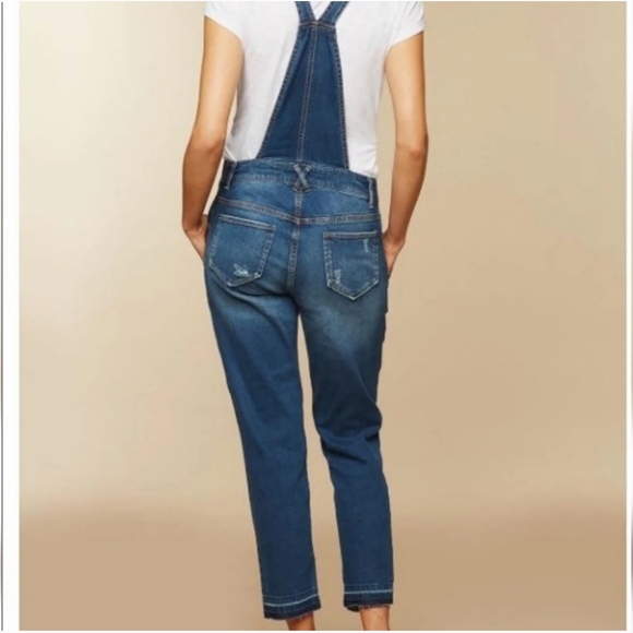 Maternity indigo blue side panel letdown hem maternity Overalls size XS. - Picture 2 of 10